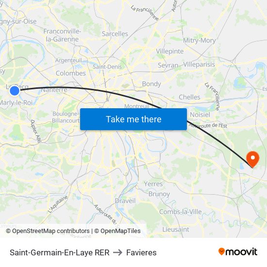 Saint-Germain-En-Laye RER to Favieres map