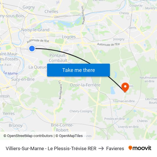 Villiers-Sur-Marne - Le Plessis-Trévise RER to Favieres map