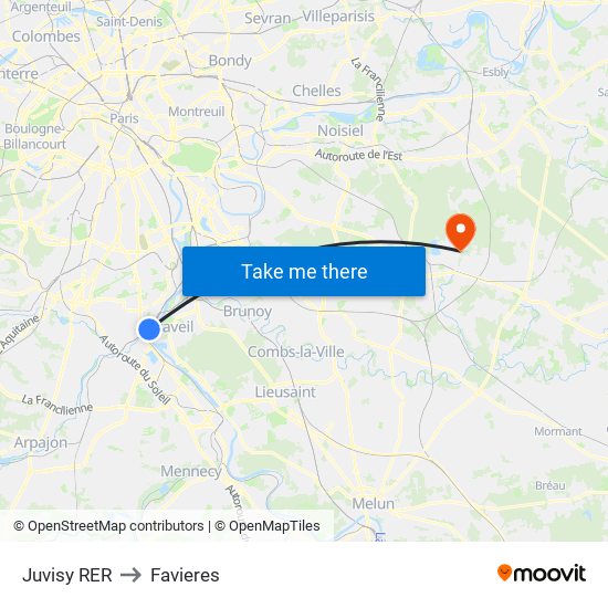 Juvisy RER to Favieres map