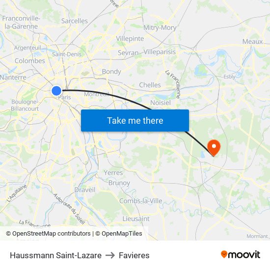 Haussmann Saint-Lazare to Favieres map