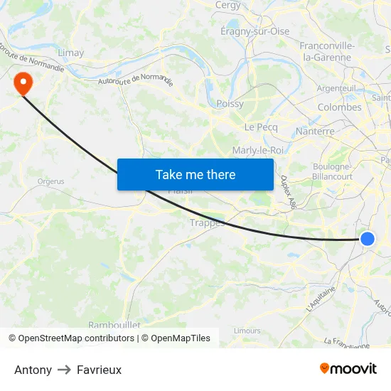 Antony to Favrieux map