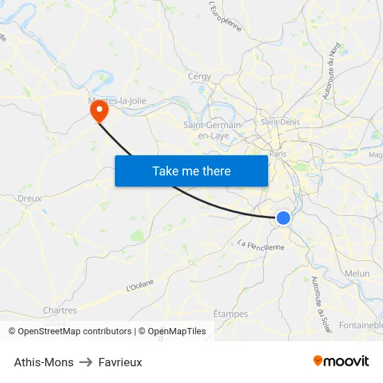 Athis-Mons to Favrieux map