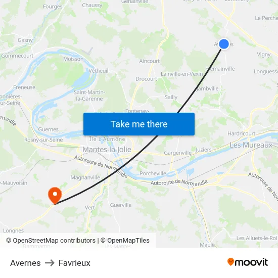 Avernes to Favrieux map