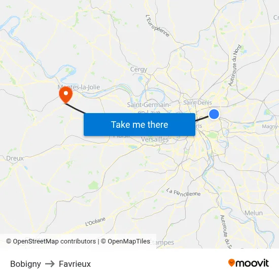 Bobigny to Favrieux map