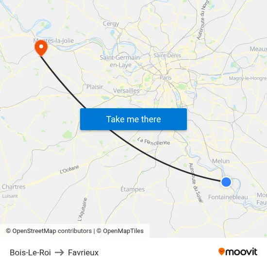 Bois-Le-Roi to Favrieux map