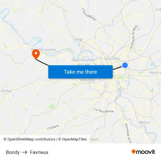 Bondy to Favrieux map