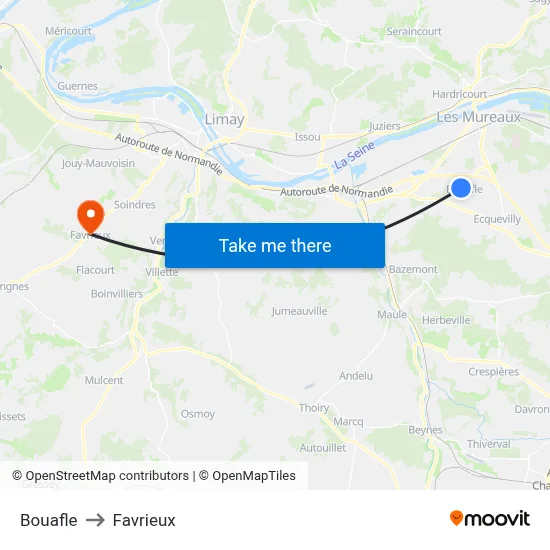 Bouafle to Favrieux map