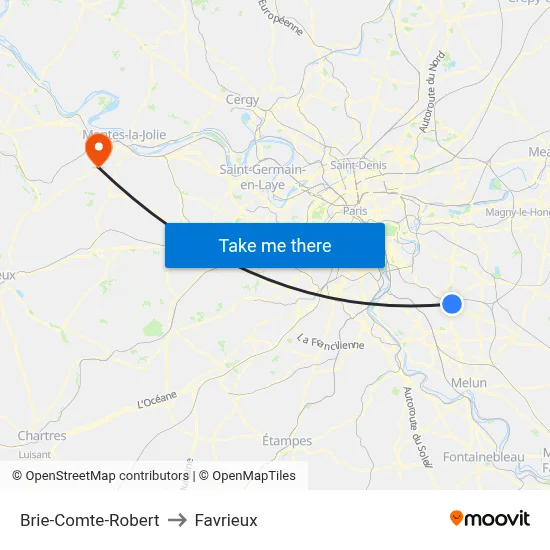 Brie-Comte-Robert to Favrieux map