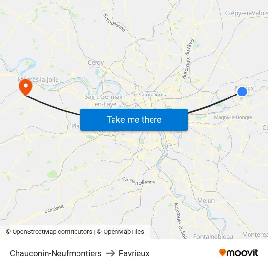 Chauconin-Neufmontiers to Favrieux map