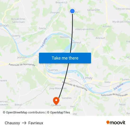 Chaussy to Favrieux map