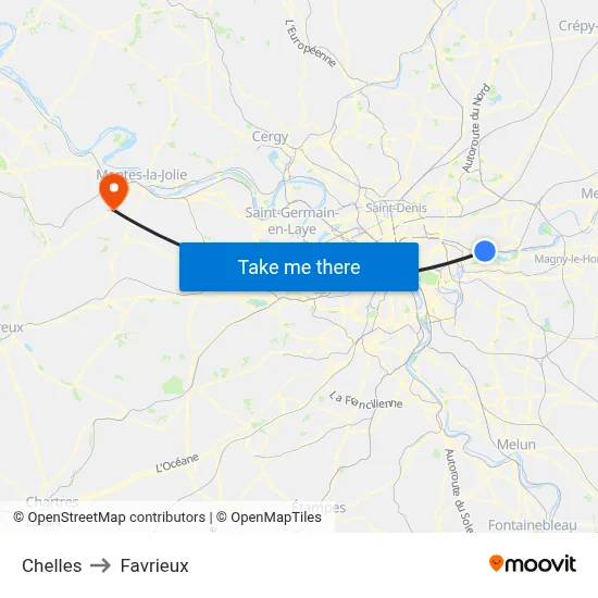 Chelles to Favrieux map