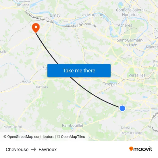 Chevreuse to Favrieux map