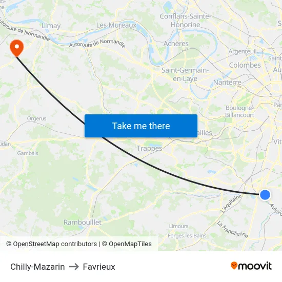 Chilly-Mazarin to Favrieux map
