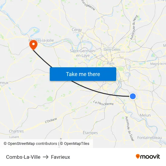 Combs-La-Ville to Favrieux map
