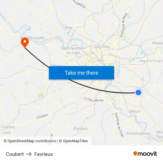 Coubert to Favrieux map