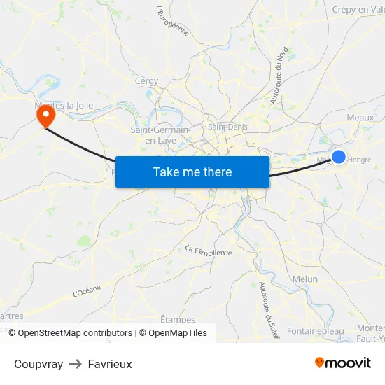Coupvray to Favrieux map