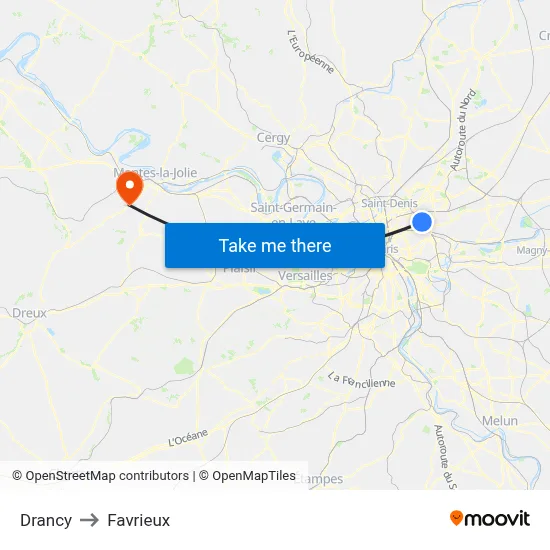 Drancy to Favrieux map