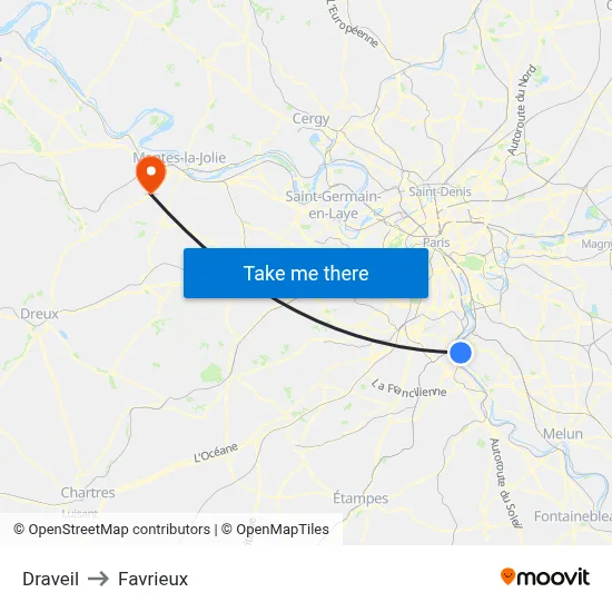 Draveil to Favrieux map