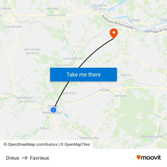Dreux to Favrieux map