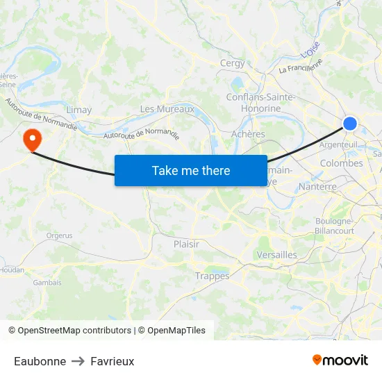 Eaubonne to Favrieux map