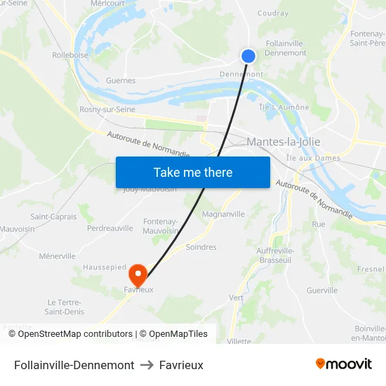 Follainville-Dennemont to Favrieux map