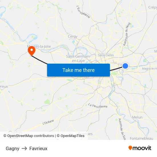 Gagny to Favrieux map