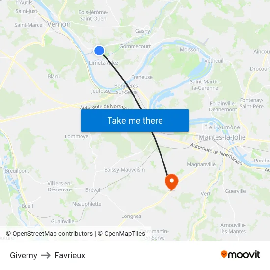 Giverny to Favrieux map
