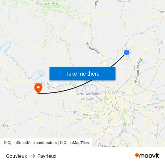 Gouvieux to Favrieux map