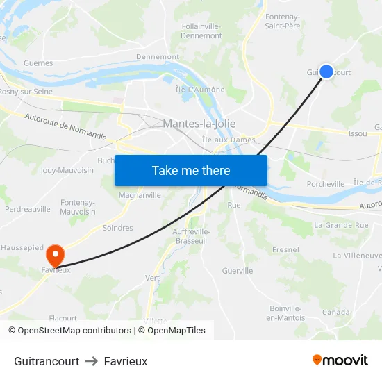 Guitrancourt to Favrieux map
