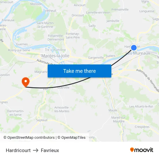 Hardricourt to Favrieux map