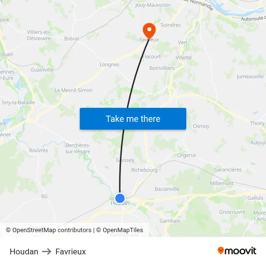 Houdan to Favrieux map