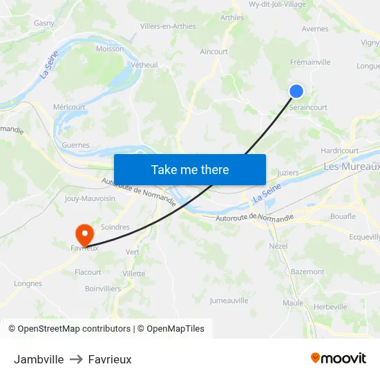 Jambville to Favrieux map