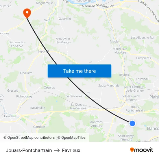 Jouars-Pontchartrain to Favrieux map