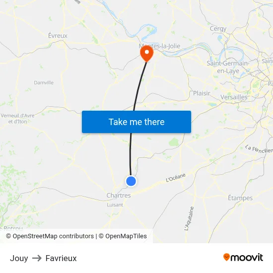 Jouy to Favrieux map