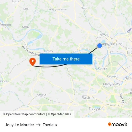 Jouy-Le-Moutier to Favrieux map