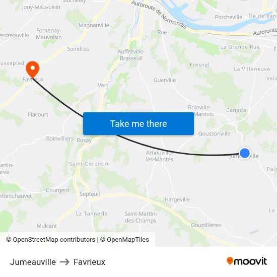 Jumeauville to Favrieux map
