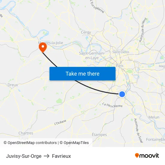 Juvisy-Sur-Orge to Favrieux map