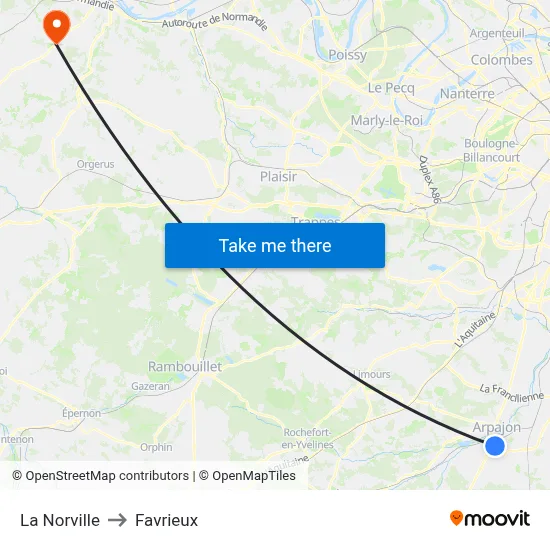 La Norville to Favrieux map