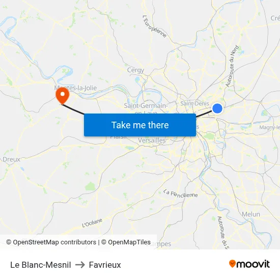 Le Blanc-Mesnil to Favrieux map