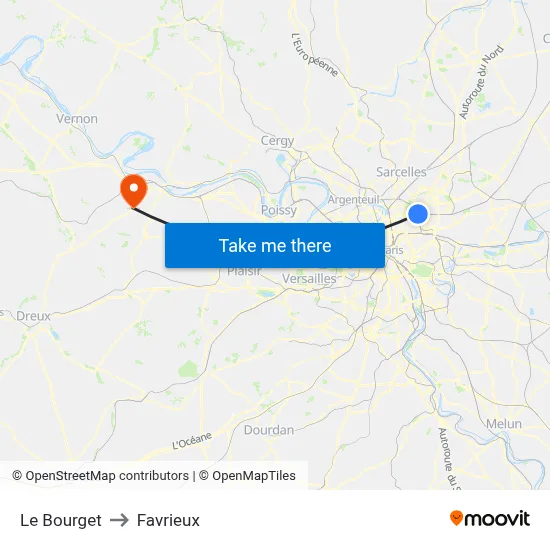 Le Bourget to Favrieux map