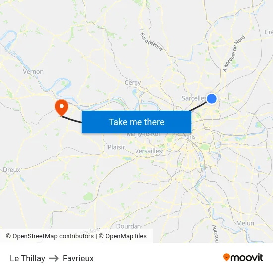 Le Thillay to Favrieux map