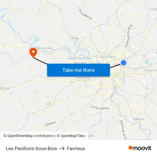 Les Pavillons-Sous-Bois to Favrieux map