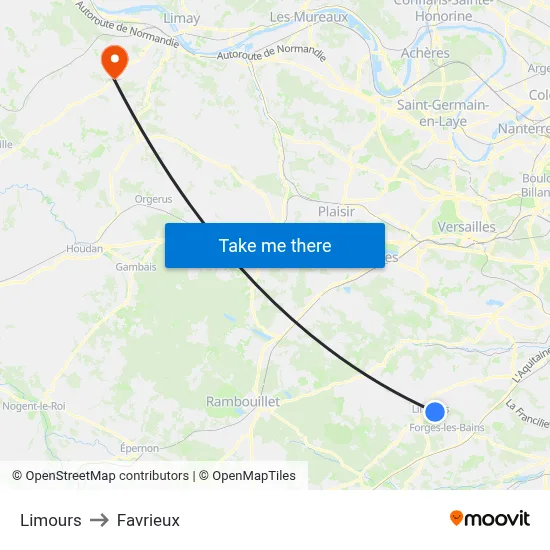 Limours to Favrieux map