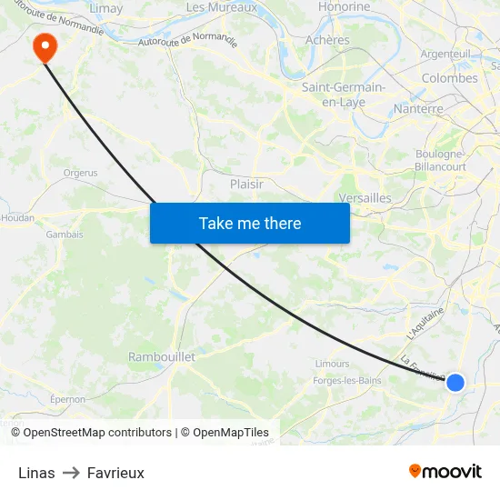 Linas to Favrieux map