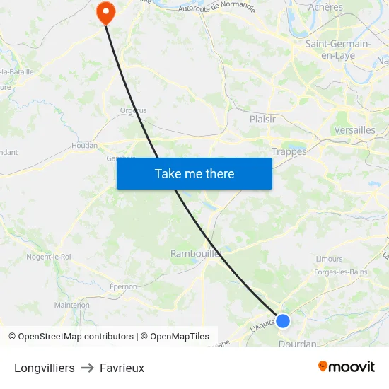 Longvilliers to Favrieux map