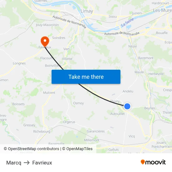 Marcq to Favrieux map