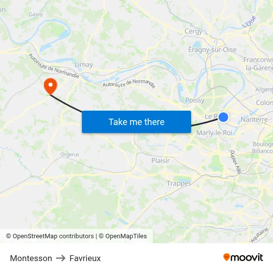 Montesson to Favrieux map