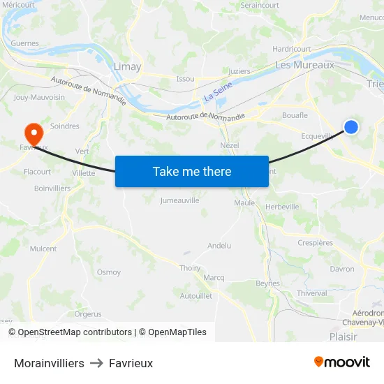 Morainvilliers to Favrieux map