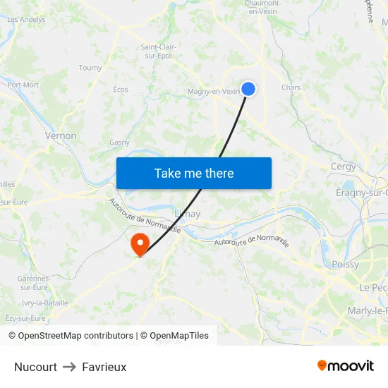 Nucourt to Favrieux map