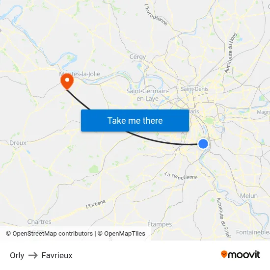 Orly to Favrieux map